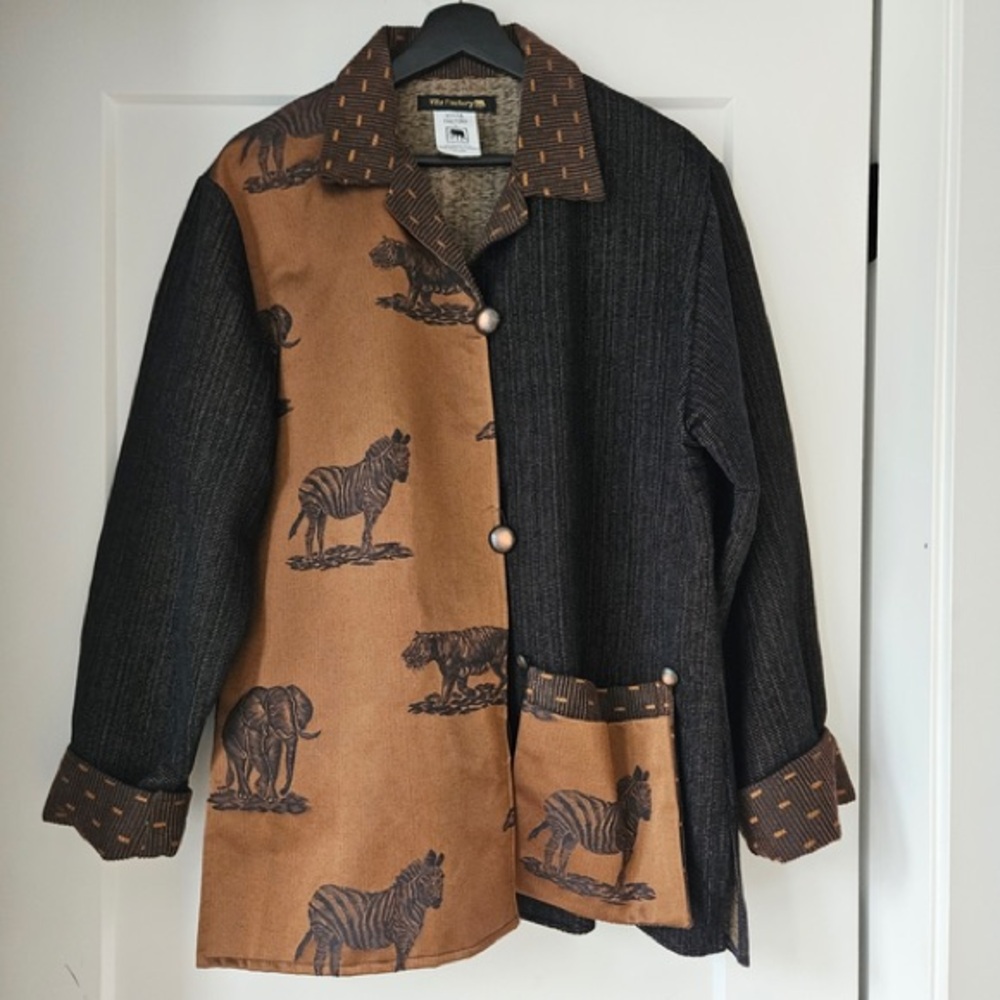 Two-Tone Brown & Black Animal Print Jacket